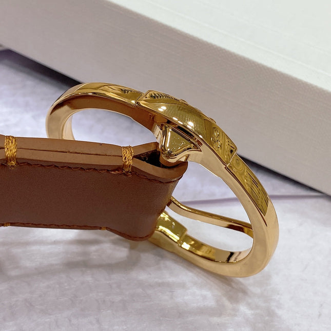 CL LARGE 35MM TWIN TRIOMPHE BELT IN BRONZE BROWN CALFSKIN GOLD HARDWARE