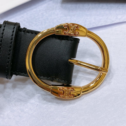 CL LARGE 35MM TWIN TRIOMPHE BELT IN BLACK CALFSKIN GOLD HARDWARE
