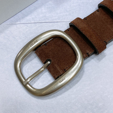 CL LARGE 35 MM BELT IN CHOCOLATE BROWN SUEDE LIGHT GOLD HARDWARE