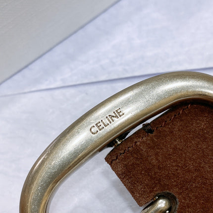 CL LARGE 35 MM BELT IN CHOCOLATE BROWN SUEDE LIGHT GOLD HARDWARE