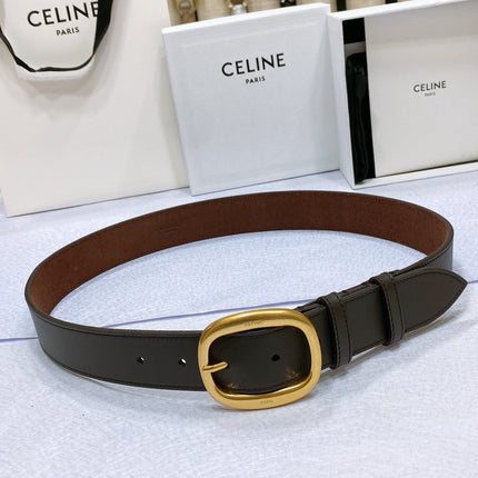 CL LARGE 35 MM BELT IN BLACK AND BROWN CALFSKIN GOLD HARDWARE