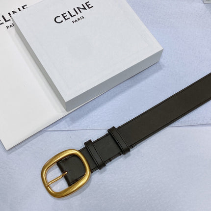 CL LARGE 35 MM BELT IN BLACK AND BROWN CALFSKIN GOLD HARDWARE
