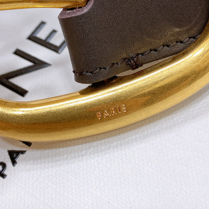 CL LARGE 35 MM BELT IN BLACK AND BROWN CALFSKIN GOLD HARDWARE