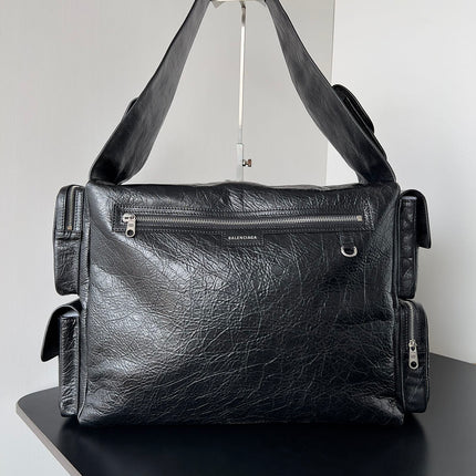 SUPERBUSY LARGE SLING BAG 42 IN BLACK LAMBSKIN
