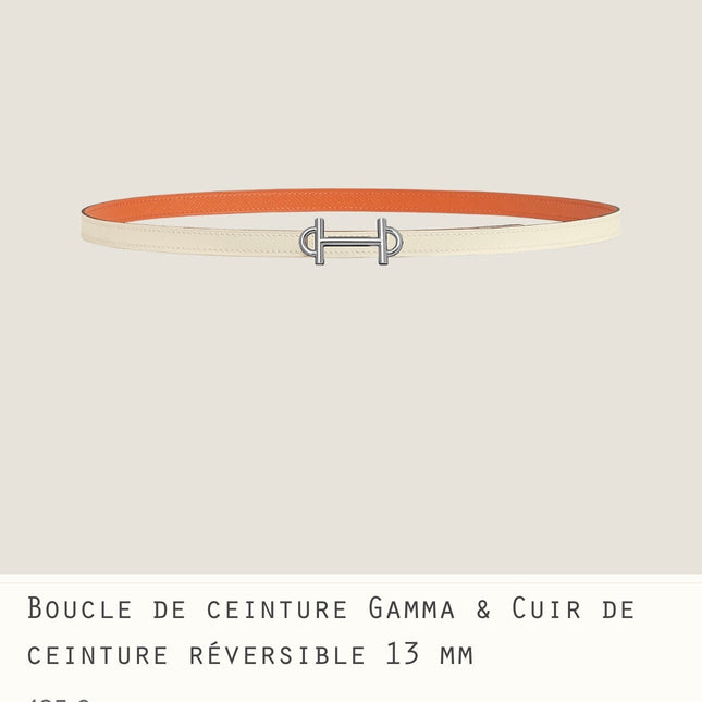 HM GAMMA BUCKLE & REVERSIBLE WHITE AND ORANGE LEATHER STRAP 13MM SILVER HARDWARE