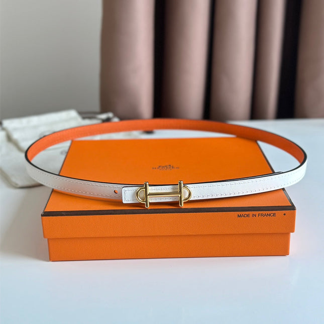 HM GAMMA BUCKLE & REVERSIBLE WHITE AND ORANGE LEATHER STRAP 13MM GOLD HARDWARE