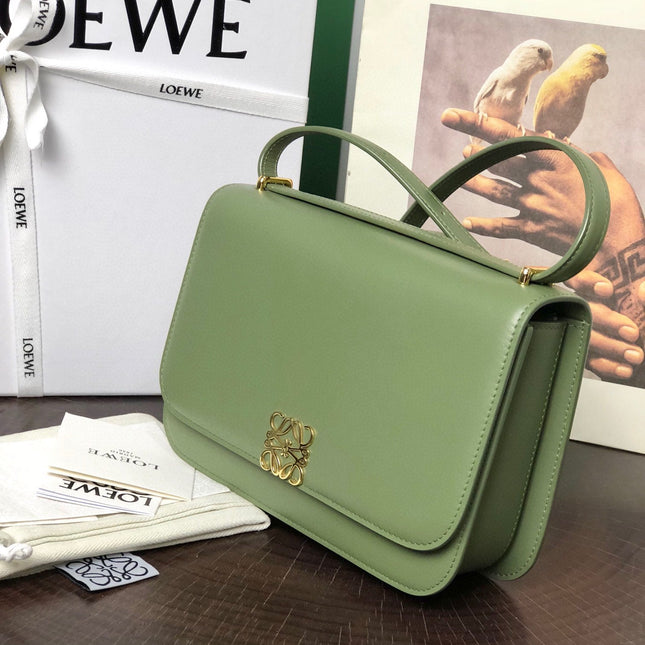 LOE GOYA BAG 23 IN AVOCADO GREEN SILK CALFSKIN