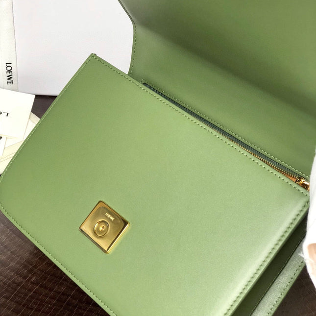 LOE GOYA BAG 23 IN AVOCADO GREEN SILK CALFSKIN