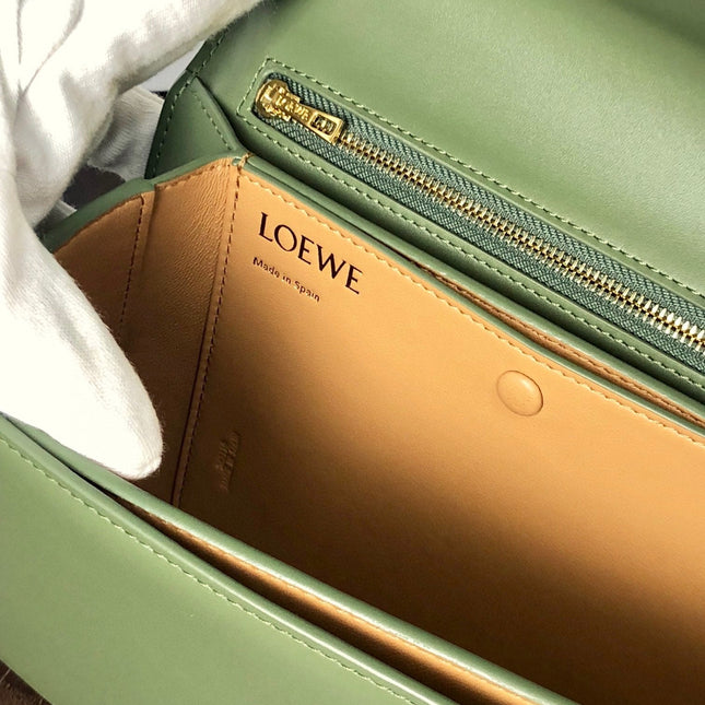 LOE GOYA BAG 23 IN AVOCADO GREEN SILK CALFSKIN