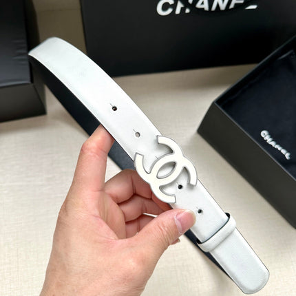 CC 30MM BELT IN FULL WHITE SMOOTH CALFSKIN METAL HARDWARE