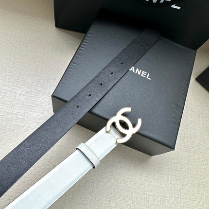 CC 30MM BELT IN FULL WHITE SMOOTH CALFSKIN METAL HARDWARE