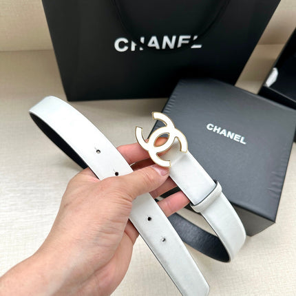 CC 30MM BELT IN FULL WHITE SMOOTH CALFSKIN METAL HARDWARE