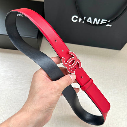 CC 30MM BELT IN CHERRY RED SMOOTH CALFSKIN METAL HARDWARE