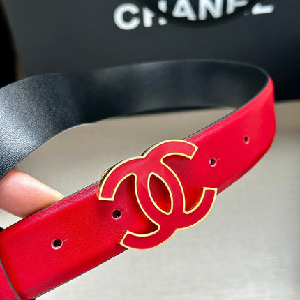CC 30MM BELT IN CHERRY RED SMOOTH CALFSKIN METAL HARDWARE