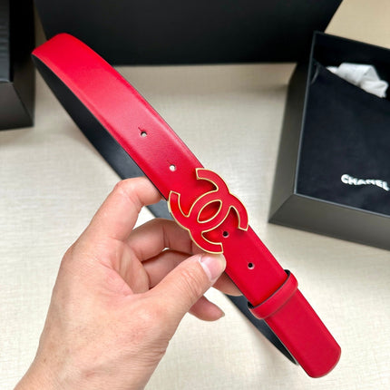 CC 30MM BELT IN CHERRY RED SMOOTH CALFSKIN METAL HARDWARE