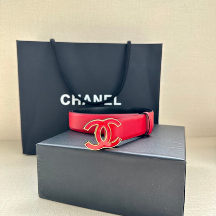 CC 30MM BELT IN CHERRY RED SMOOTH CALFSKIN METAL HARDWARE