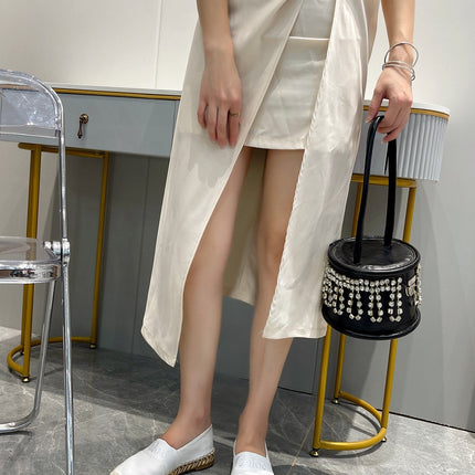 CHLOÉ LOAFERS IN WHITE FABRIC AND RAFFIA