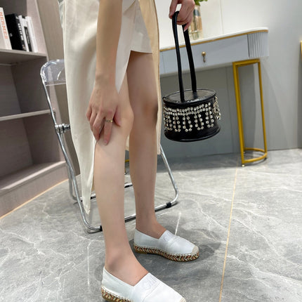 CHLOÉ LOAFERS IN WHITE FABRIC AND RAFFIA