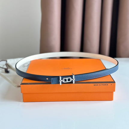 HM ANCRE BUCKLE & REVERSIBLE WHITE AND NAVY BLUE LEATHER STRAP 13MM SILVER HARDWARE