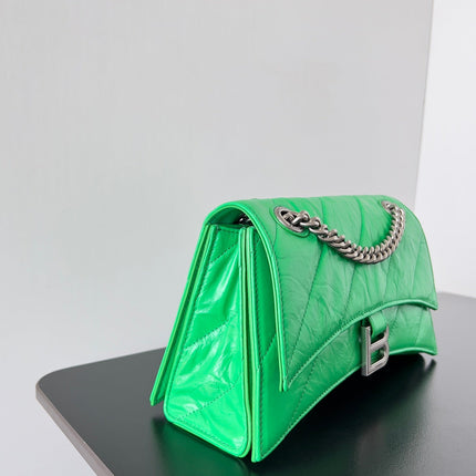 CRUSH CHAINED BAG 25 IN GREEN QUILTED CRUSHED CALFSKIN SILVER HARDWARE
