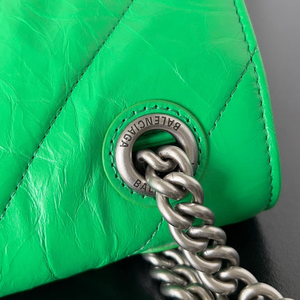 CRUSH CHAINED BAG 25 IN GREEN QUILTED CRUSHED CALFSKIN SILVER HARDWARE