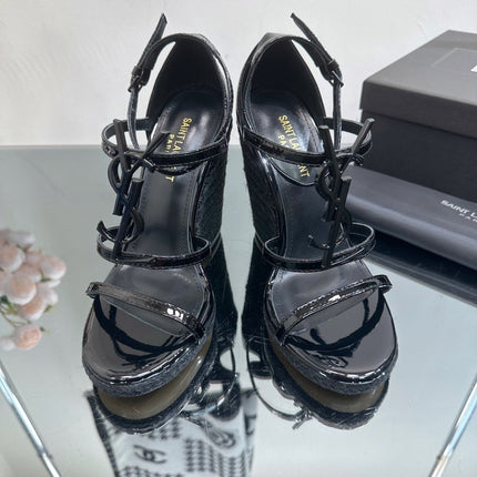 SL CASSANDRA WEDGE ESPADRILLES BLACK POLISHED CALFSKIN