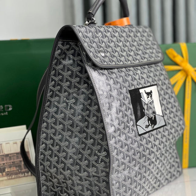 SAINT LÉGER BACKPACK 35 IN BLACK GOYARDINE CANVAS AND CALFSKIN WITH CARTOON PATCH