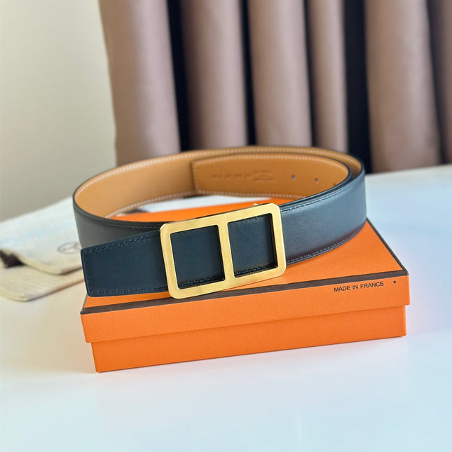 HM  BELT BUCKLE & REVERSIBLE ORANGE PASTEL AND BLACK LEATHER STRAP 38MM GOLD HARDWARE