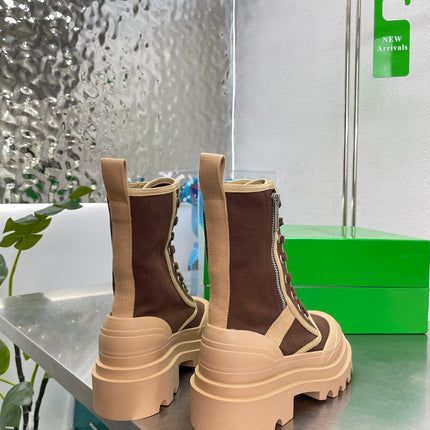 RIBBON BOMBER LACE-UP BOOTS IN RUSSET MIX PEANUT BROWN CANVAS