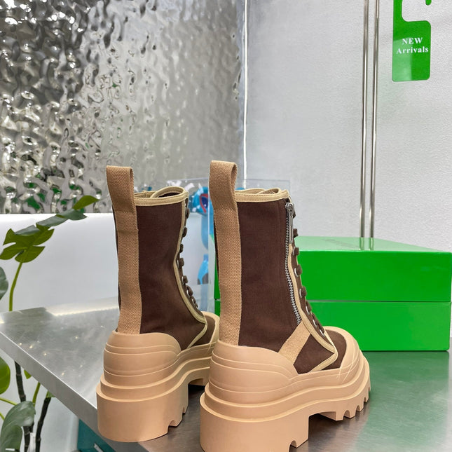 RIBBON BOMBER LACE-UP BOOTS IN RUSSET MIX PEANUT BROWN CANVAS