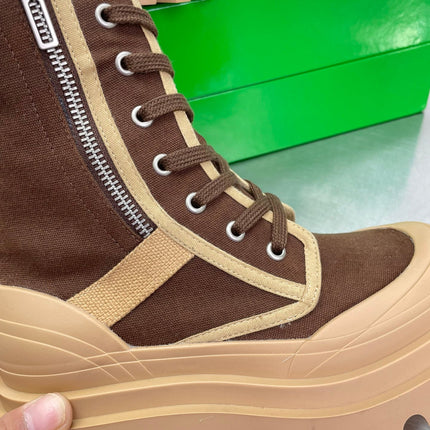 RIBBON BOMBER LACE-UP BOOTS IN RUSSET MIX PEANUT BROWN CANVAS