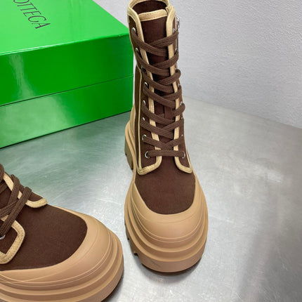 RIBBON BOMBER LACE-UP BOOTS IN RUSSET MIX PEANUT BROWN CANVAS