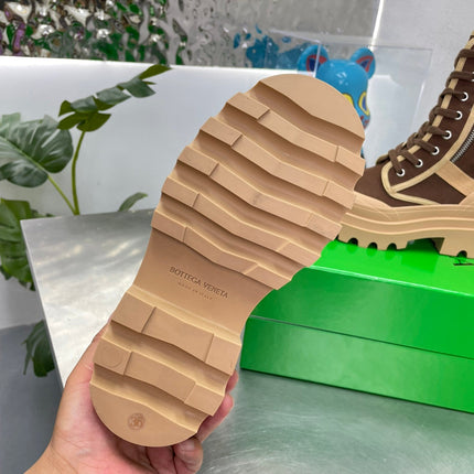 RIBBON BOMBER LACE-UP BOOTS IN RUSSET MIX PEANUT BROWN CANVAS