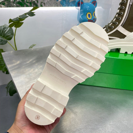 RIBBON BOMBER LACE-UP BOOTS IN OLIVE GREEN MIX WHITE CANVAS