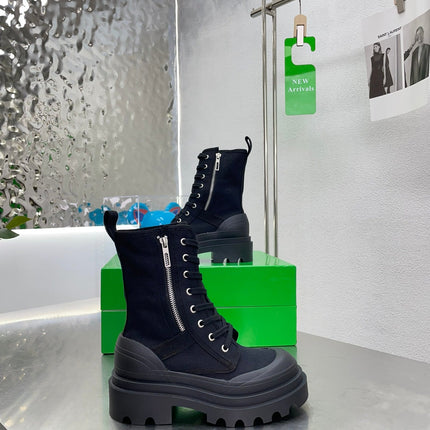 RIBBON BOMBER LACE-UP BOOTS IN BLACK CANVAS