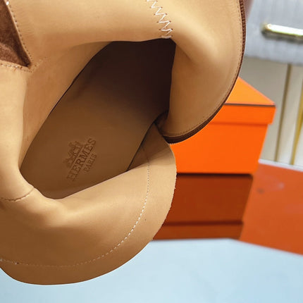 HM 25S SAINT GERMAIN ANKLE BOOTS 90 MM IN BROWN LAMBSKIN WITH SILVER HARDWARE