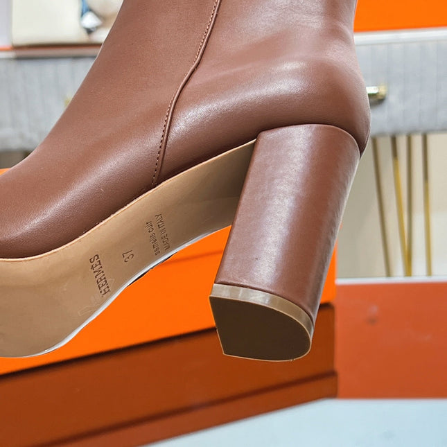 HM 25S SAINT GERMAIN ANKLE BOOTS 90 MM IN BROWN LAMBSKIN WITH SILVER HARDWARE