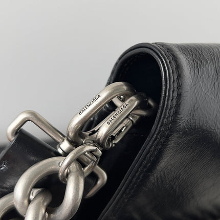 BB SOFT FLAP BAG 36 IN BLACK PEACH CALFSKIN SILVER HARDWARE