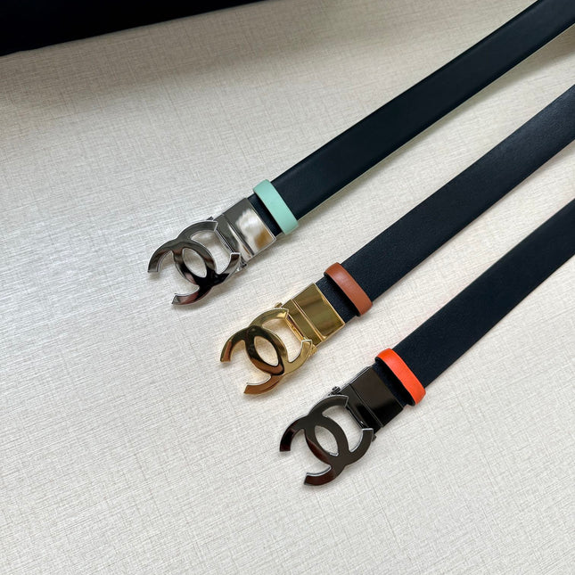 CC 30MM BELT IN GREEN MINT AND BLACK CALFSKIN WITH GOLD HARDWARE