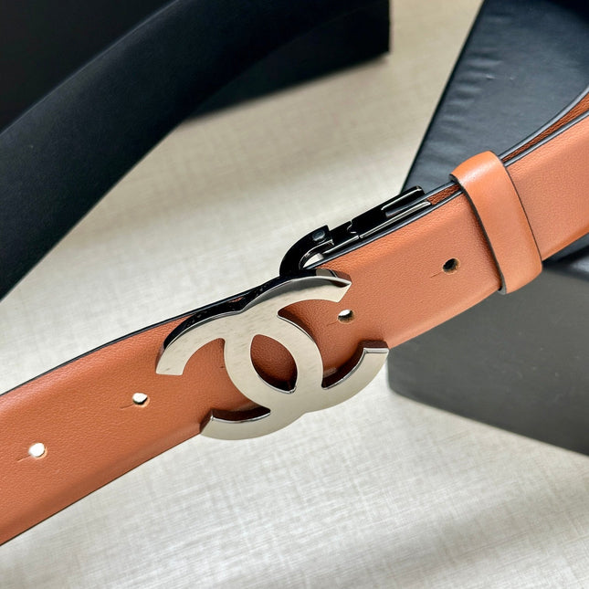 CC 30MM BELT IN BRONZE BROWN AND BLACK CALFSKIN WITH SILVER HARDWARE