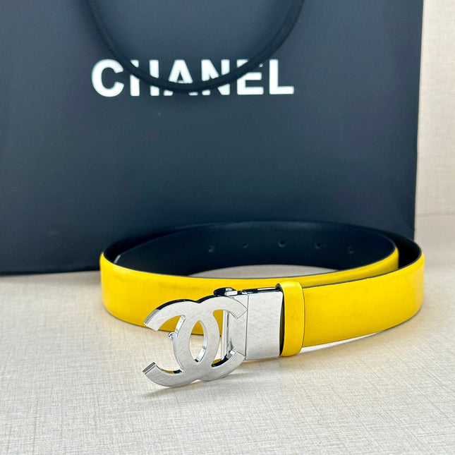 CC 30MM BELT IN BRIGHT YELLOW AND BLACK CALFSKIN WITH SILVER HARDWARE