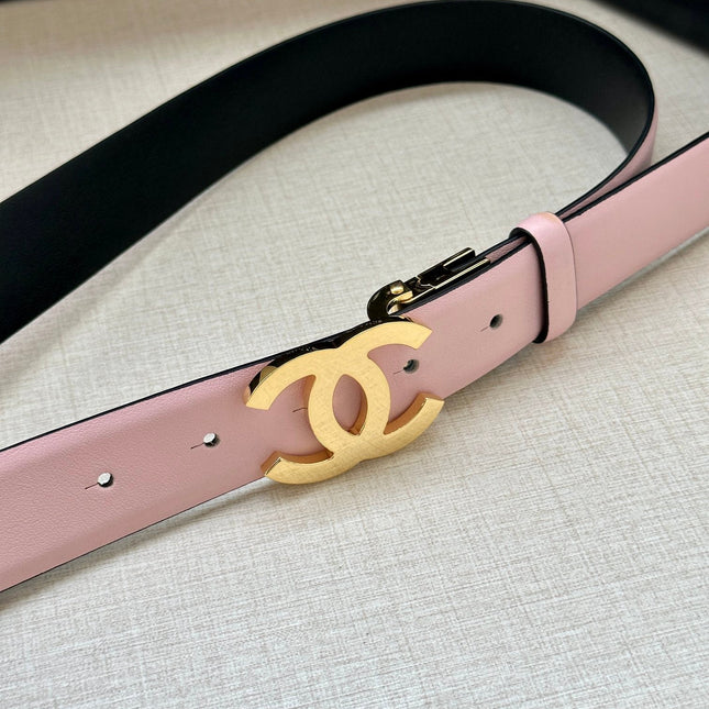 CC 30MM BELT IN LIGHT PINK AND BLACK CALFSKIN WITH GOLD HARDWARE
