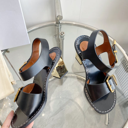 CHLOÉ REBECCA LOW HEELED SANDAL IN BLACK LAMBSKIN GOLD HARDWARE