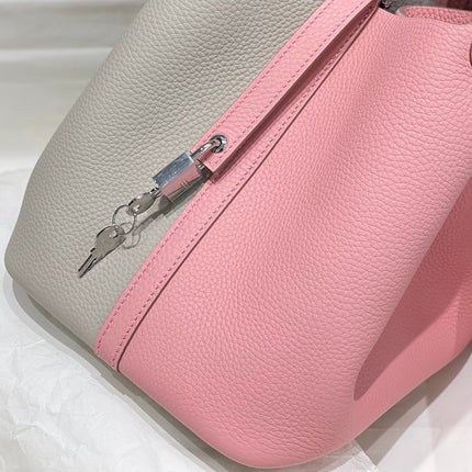 HM PICOTIN LOCK 22 CREAM AND PINK CALFSKIN