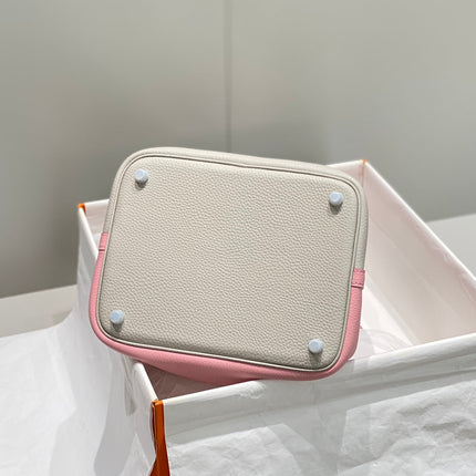 HM PICOTIN LOCK 22 CREAM AND PINK CALFSKIN