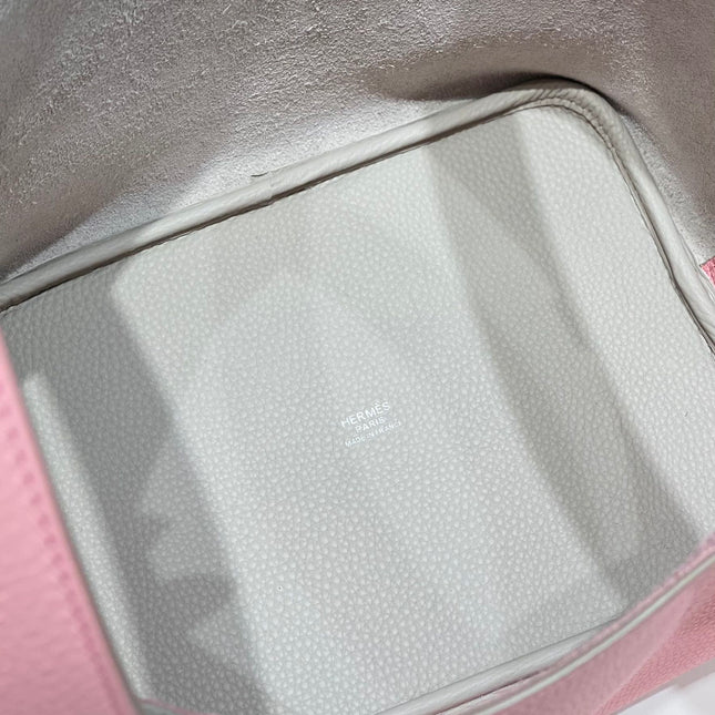 HM PICOTIN LOCK 22 CREAM AND PINK CALFSKIN