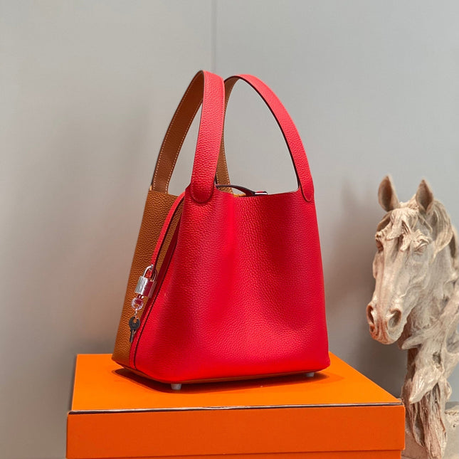 HM PICOTIN LOCK 22 ORANGE AND RED CALFSKIN