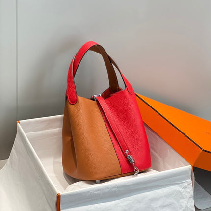 HM PICOTIN LOCK 22 ORANGE AND RED CALFSKIN