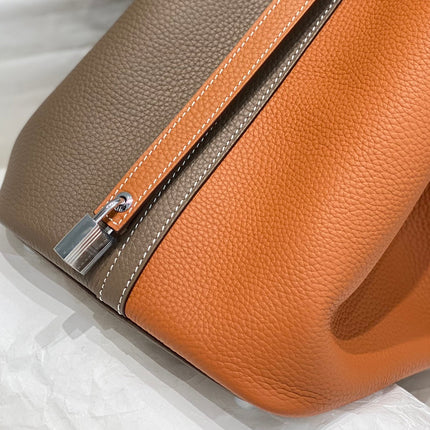 HM PICOTIN LOCK 22 ORANGE AND ASH BROWN CALFSKIN