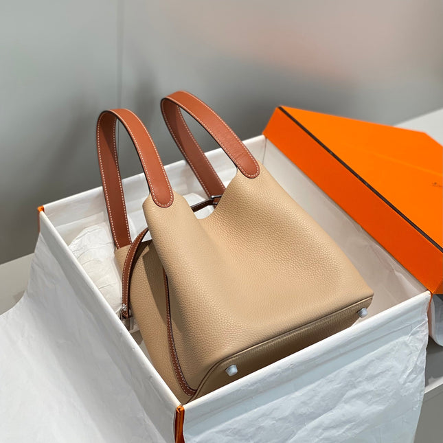 HM PICOTIN LOCK 22 BEIGE AND BROWN CALFSKIN